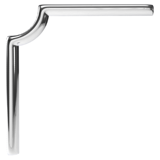 Close-up of a shiny metal frame or handle in a silver finish.