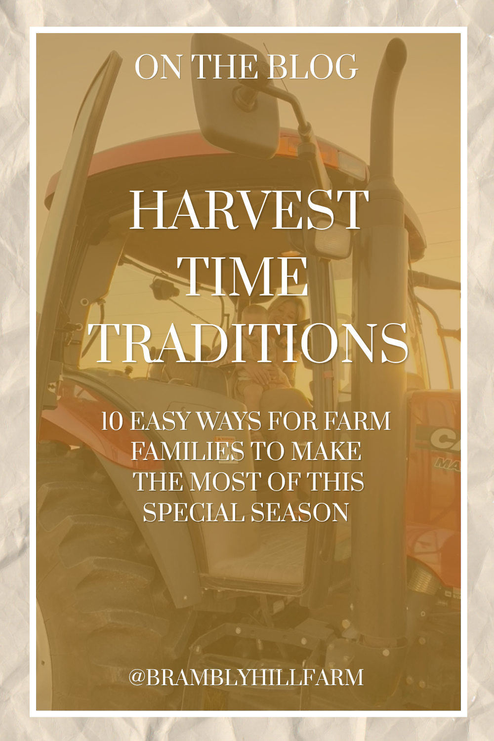 A large red tractor in a barn depicting harvest time traditions