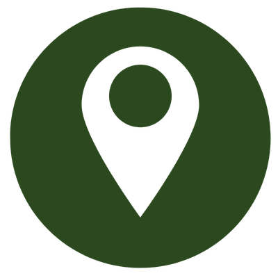 Green map location pin icon on a dark green circular background.