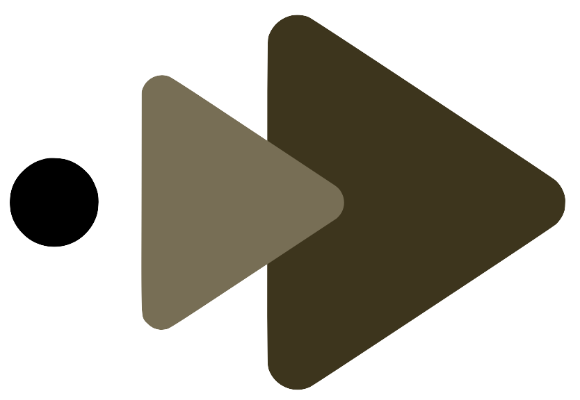 Icon of a circle with a smaller circle inside on the left, followed by a medium gray right-pointing triangle, and then a darker right-pointing triangle.