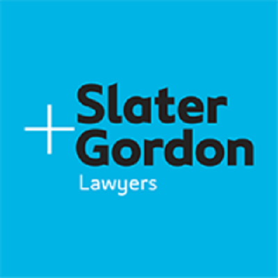 Logo of Slater Gordon Lawyers with a blue background and the firm name in bold black and white text.