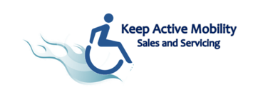 Logo featuring a wheelchair symbol with motion lines and the text 'Keep Active Mobility Sales and Servicing.'