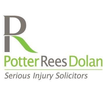 Logo for Potter Rees Dolan, Serious Injury Solicitors, with initials R and a green swoosh.