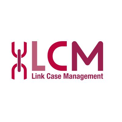 Logo for Link Case Management featuring a chain link design in purple and maroon colors.