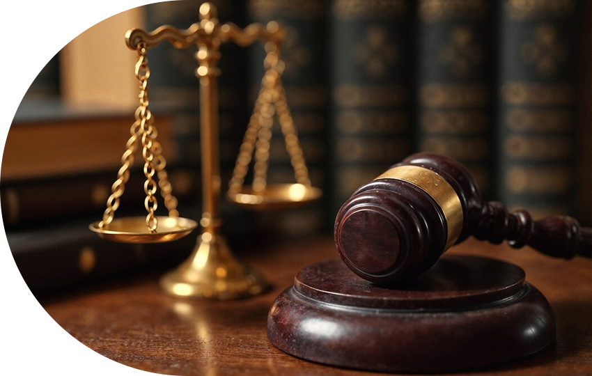A photograph depicting a scale and a gavel.