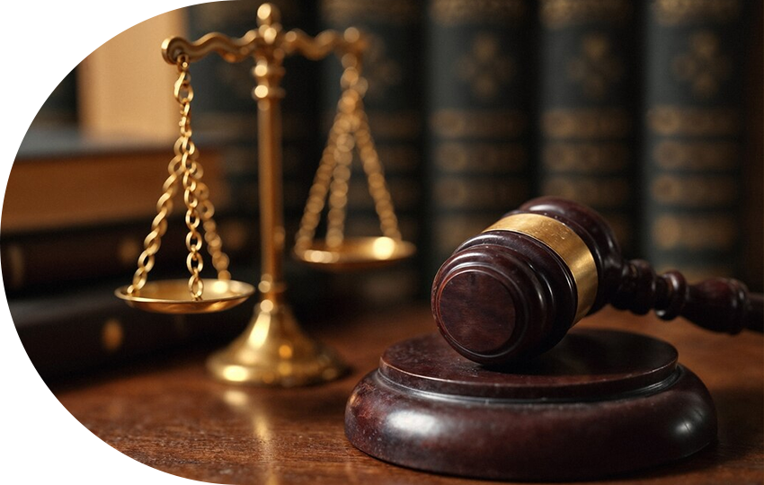 A photograph depicting a scale and a gavel.