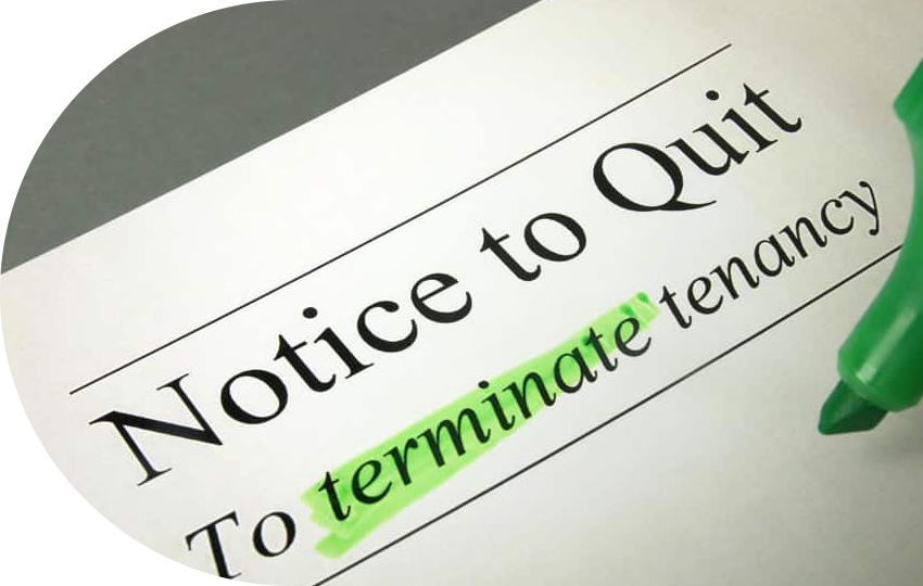 A photograph depicting a document titled “Notice to Quit: To terminate tenancy”.