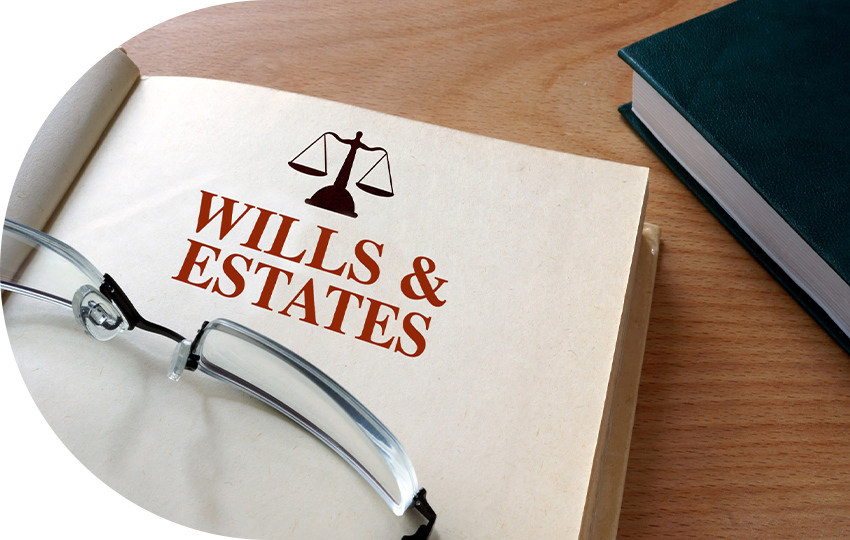 A photograph depicting a book titled “Wills & Estates”.