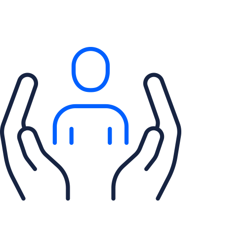 En illustration av två händer som omfamnar en person.