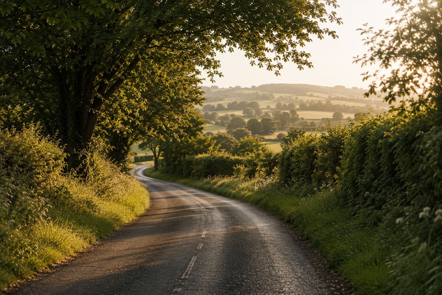 Quiet country road leading to the private counselling and psychotherapy practice in Upper Heyford near Bicester, Oxfordshire.