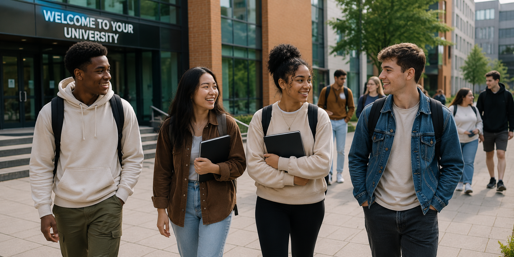 University students walking together, representing confidence, friendships and finding your place