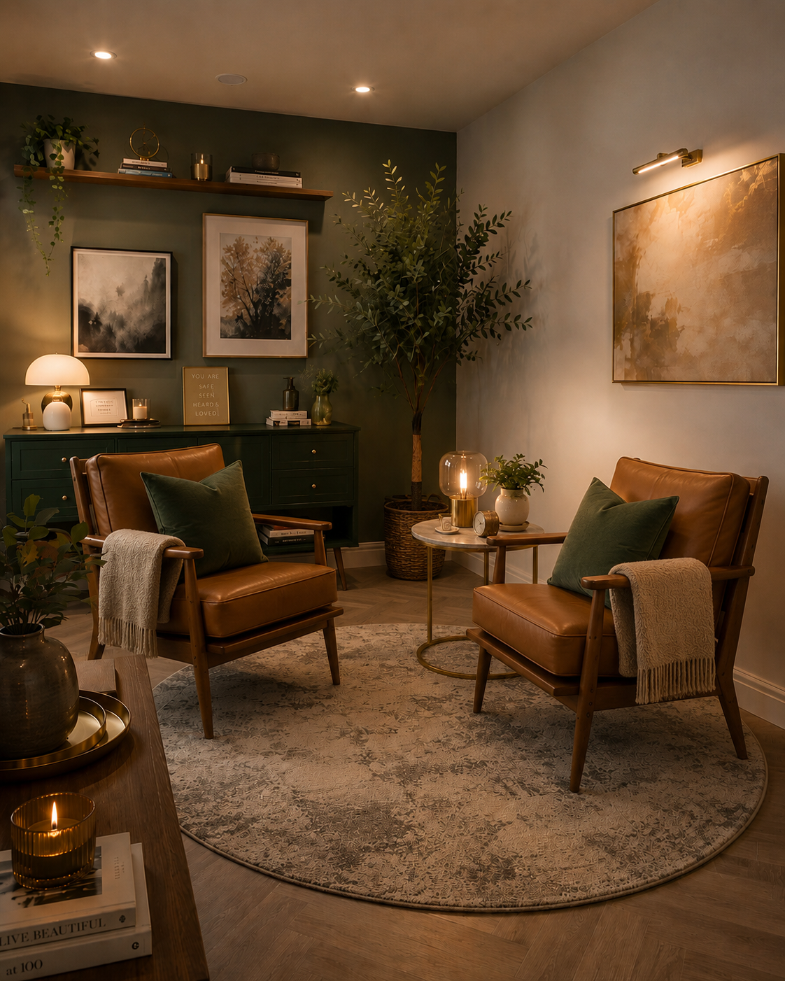 Calm and welcoming private counselling room in Upper Heyford, near Bicester, Oxfordshire.