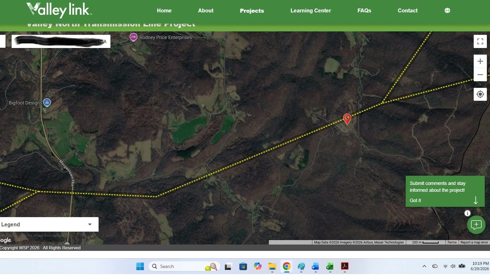 Valley Link map of transmission line leaving Koontz Hollow and into Hunter’s Fork