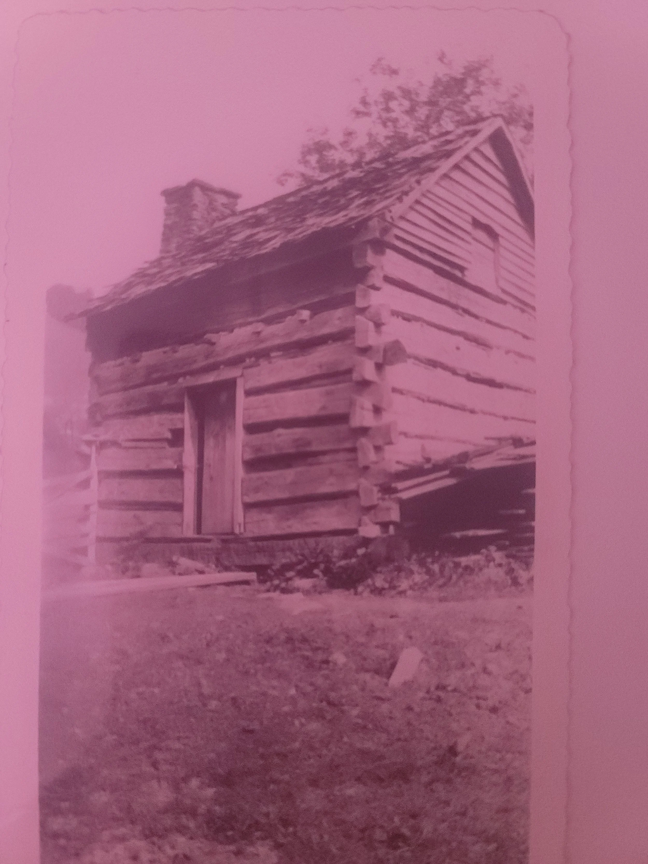 Sepia photo of Old Log Cabin and Chimney in Koontz Hollow, Barbour County, WV
