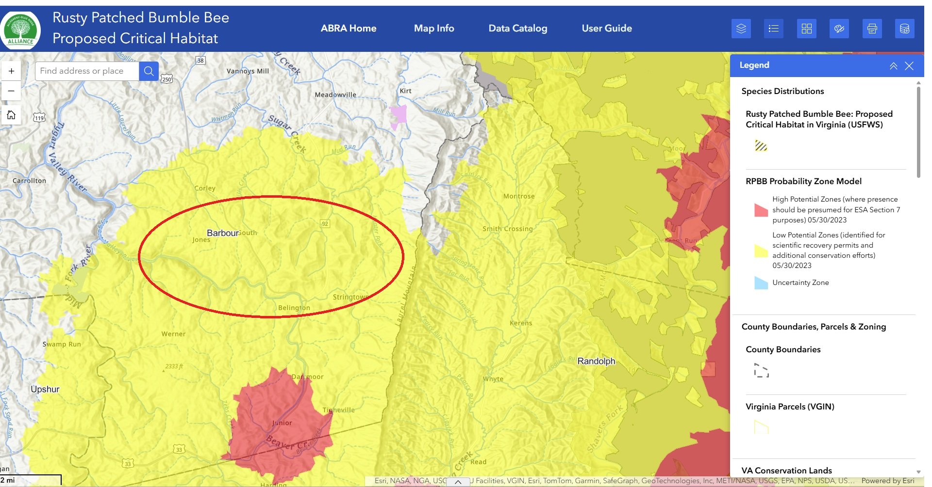 Map of Rusty Patched Bumble Bee Buffer Zone
