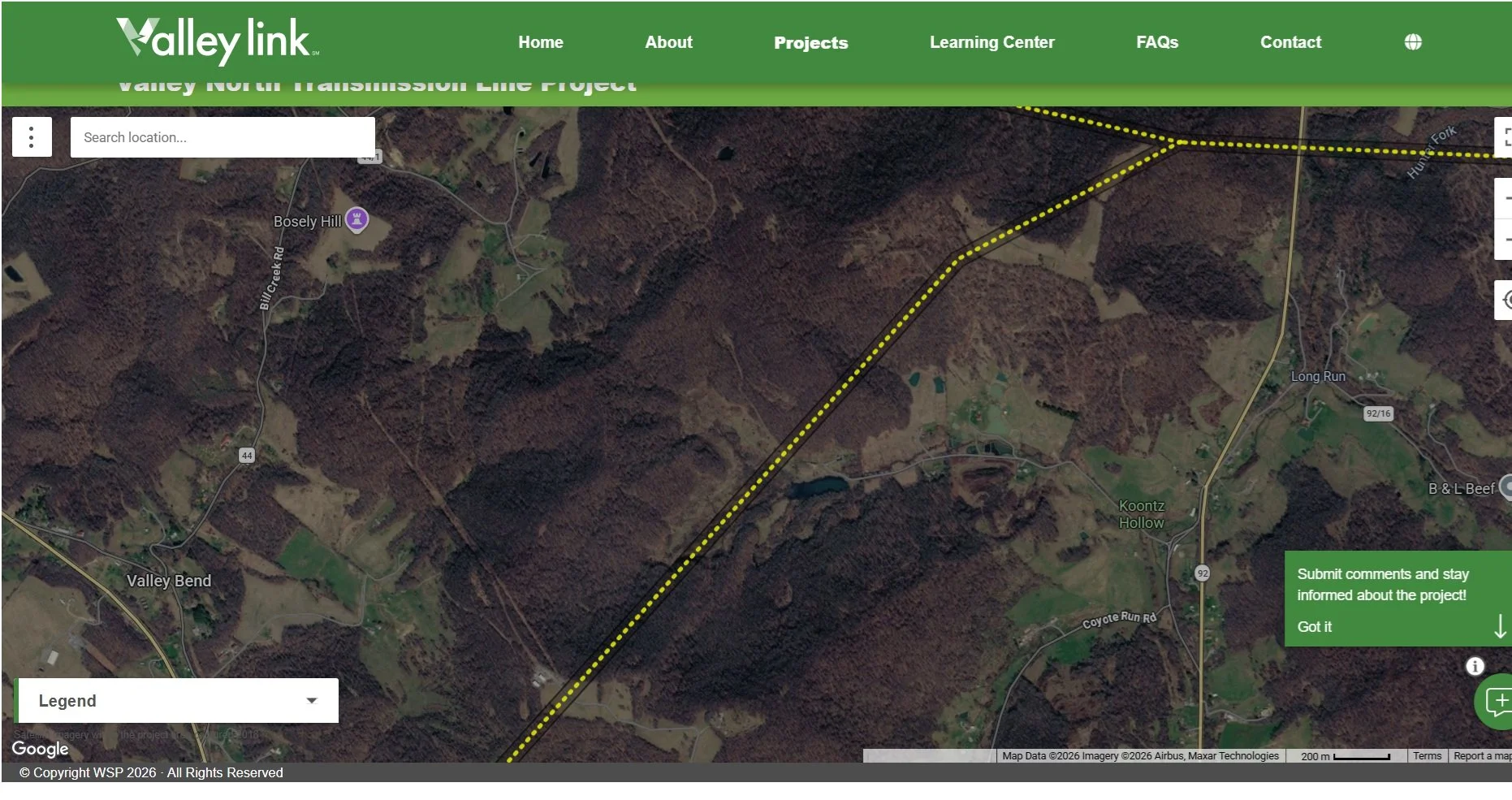 Valley Link arial map showing line passing near undisclosed gas compressor station