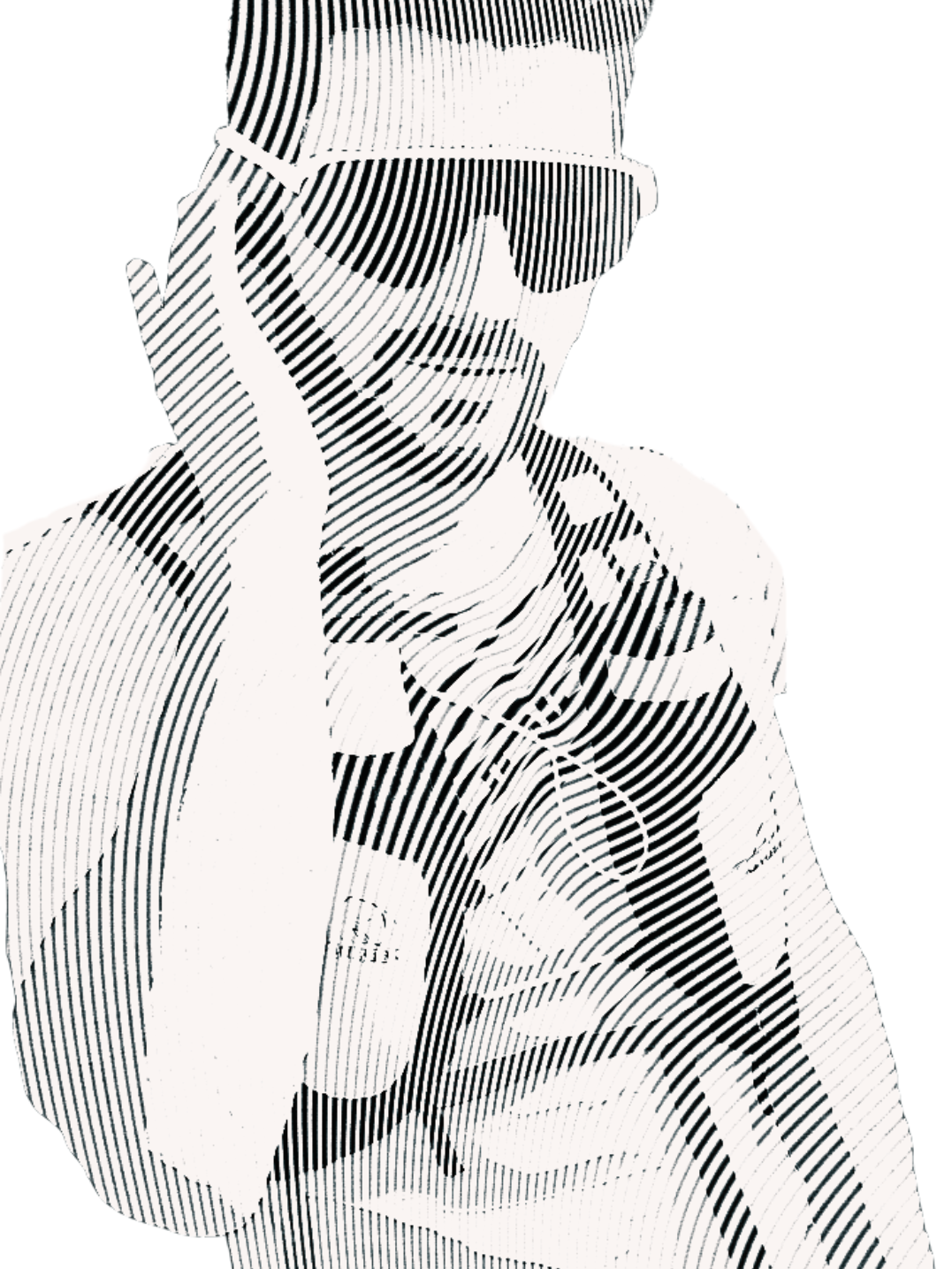 Line art illustration of a running coach wearing sunglasses and a collared shirt