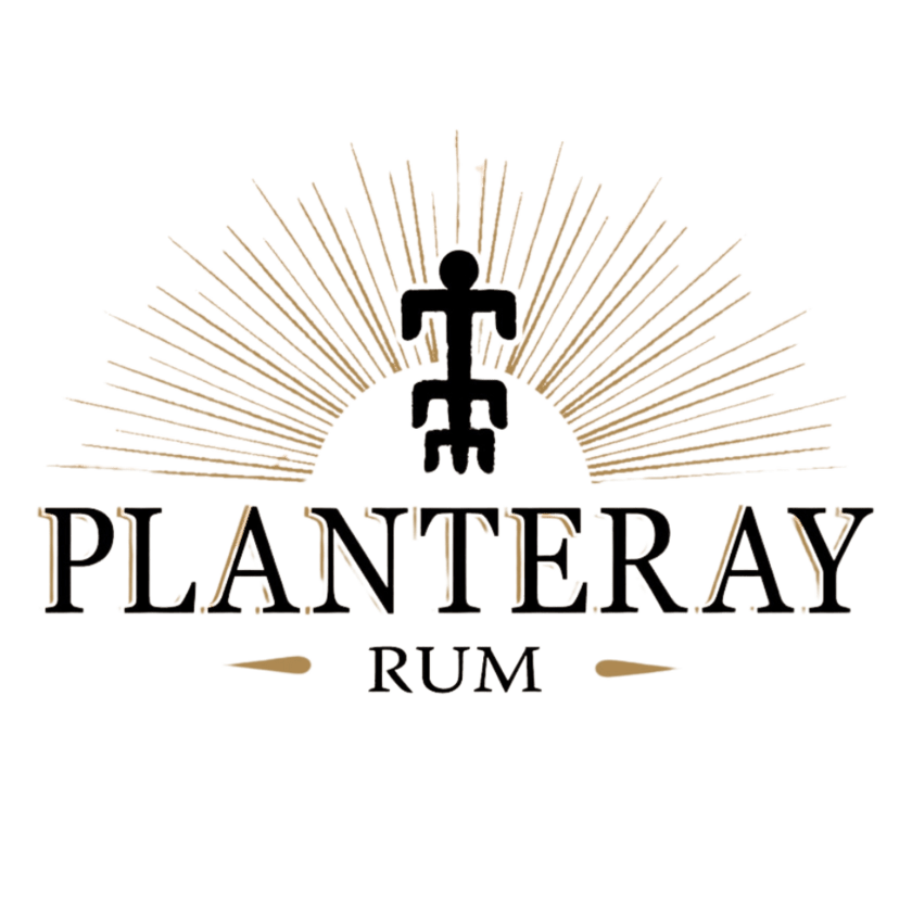 Logo for Planteray Rum featuring a stylized human figure with outstretched arms above a sunburst design.