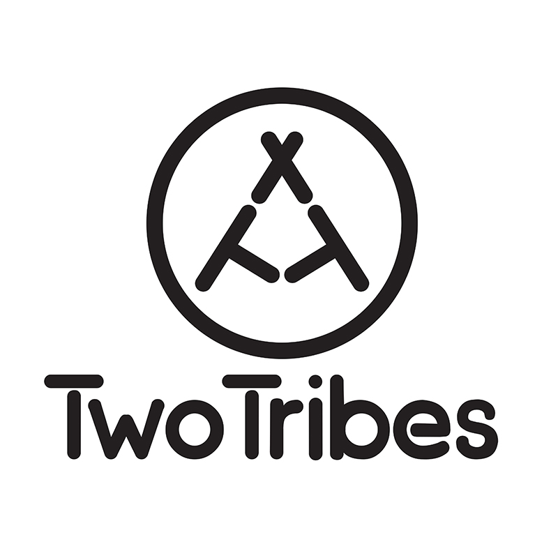 Logo with a circular emblem containing two stylized human figures connected at the hands, with the text 'Two Tribes' below.