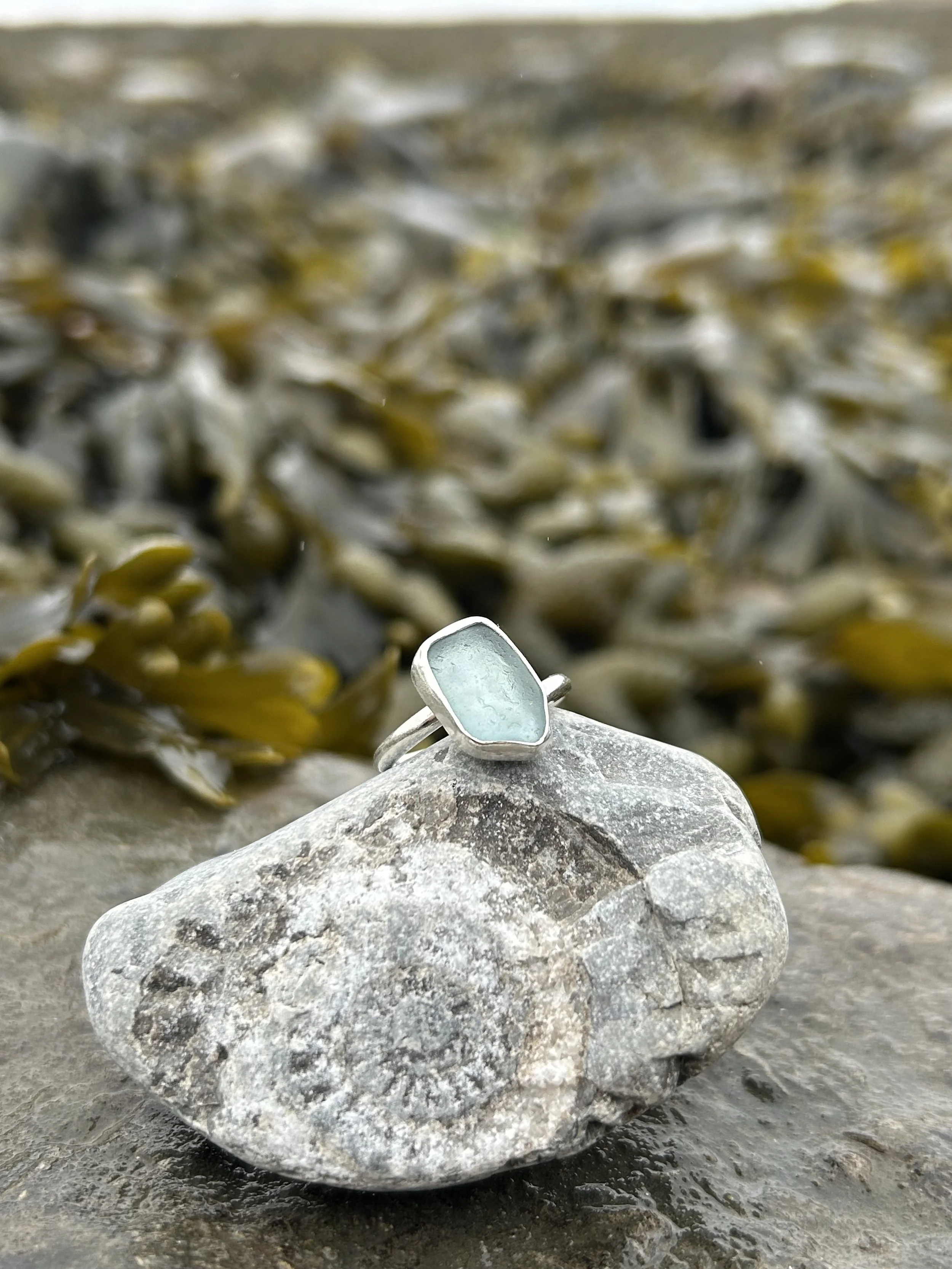 Pale blue seaglass ring