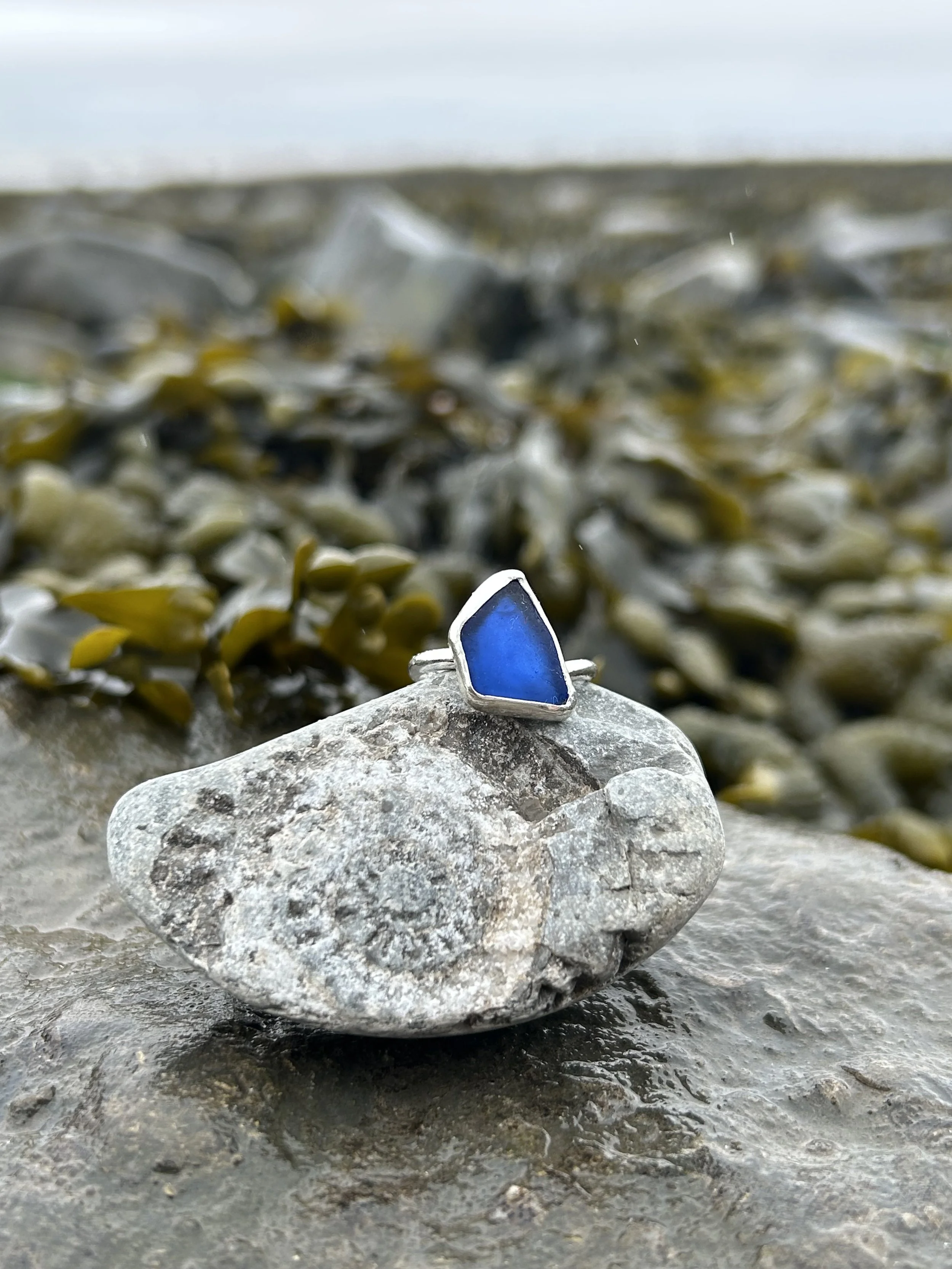 Cobalt blue seaglass ring