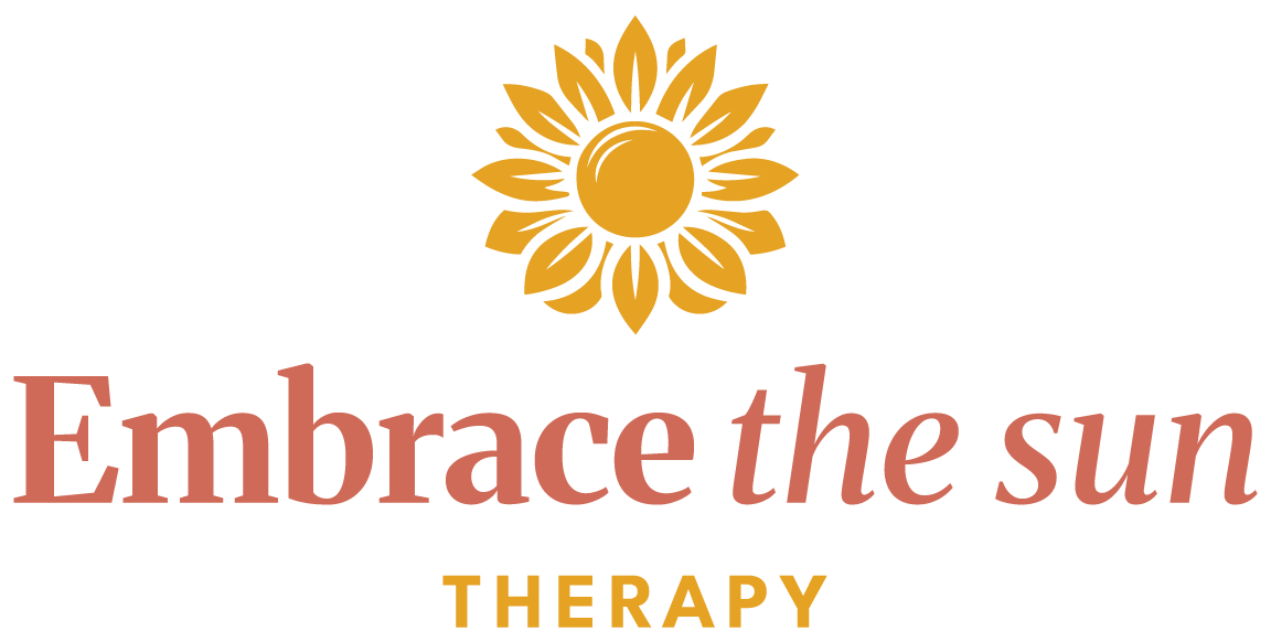 Logo with a stylized sunflower and the text 'Embrace the sun therapy'.