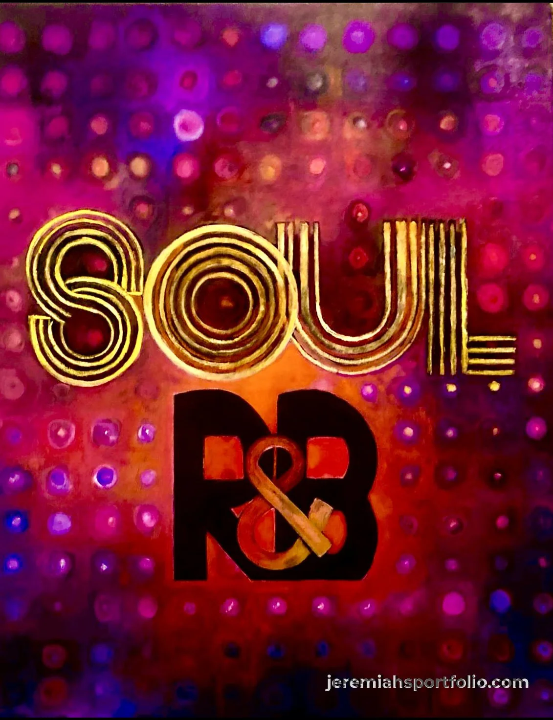 Colorful background with the word 'SOUL' in bold, gold-lined letters and a black 'NB' with an intertwined ampersand, with the website 'jeremiahssportfolio.com' in the corner.