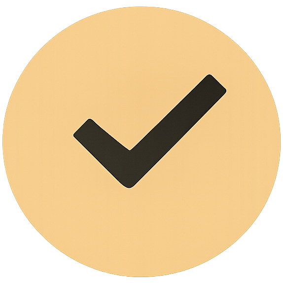 A black check mark inside a beige circle.