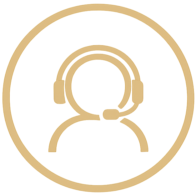 Icon of a person wearing a headset with a microphone, inside a circle.
