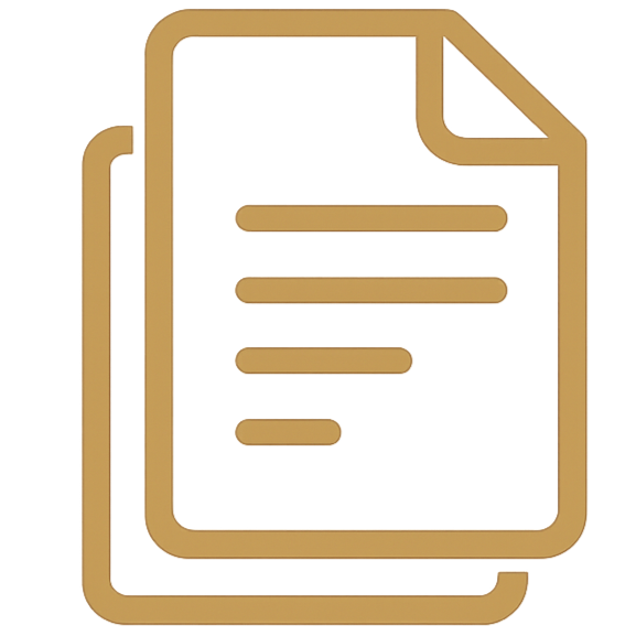 Icon of a beige document with lines of text, overlapping a larger outline of a document.