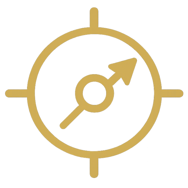 Golden icon of an upward arrow inside a bullseye target, representing progress or goal achievement.