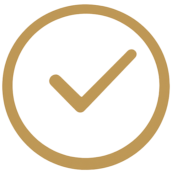 Gold clock icon with a check mark inside.