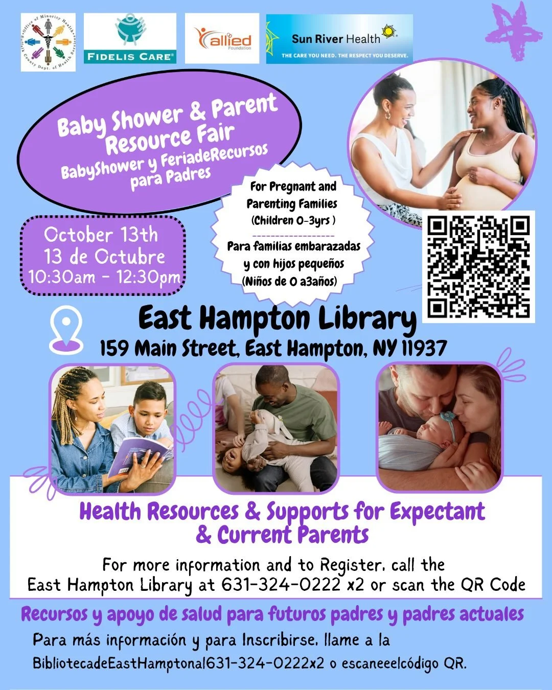 Join the Suffolk County Office of Minority Health for a FREE Community Baby Shower and Parent Resource! 🎉

📍 East Hampton Library
📅 October 13th
⏰ 10:30 AM&ndash;12:30 PM

Learn more about resource and supports available to you and your family! Re