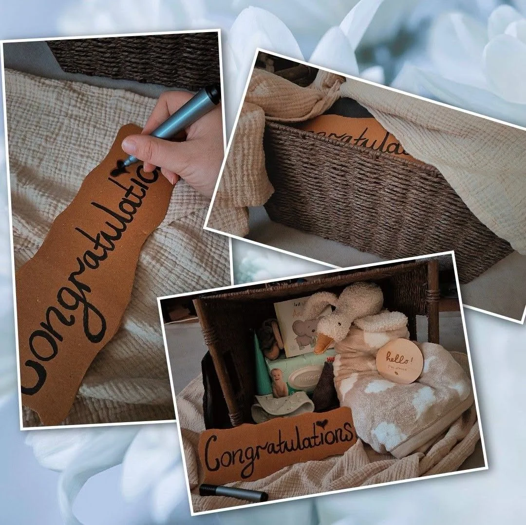 Handwritten with love- preparing gifts, baby shower, present, celebrate baby, baby blanket, baby book, wipes