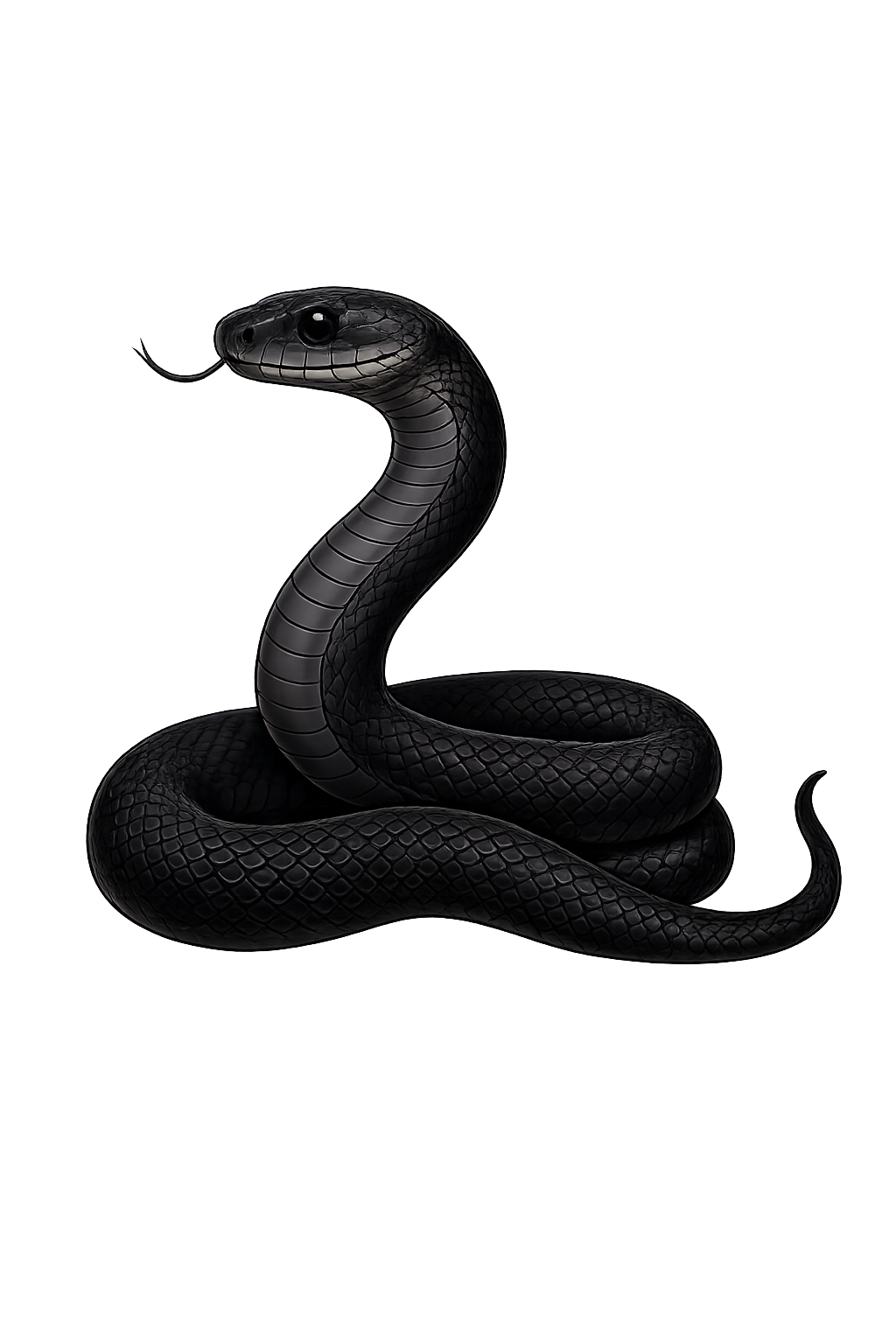 A digital illustration of a black snake with a stylized, cartoon-like head and body, set against a dark background with colorful lights.