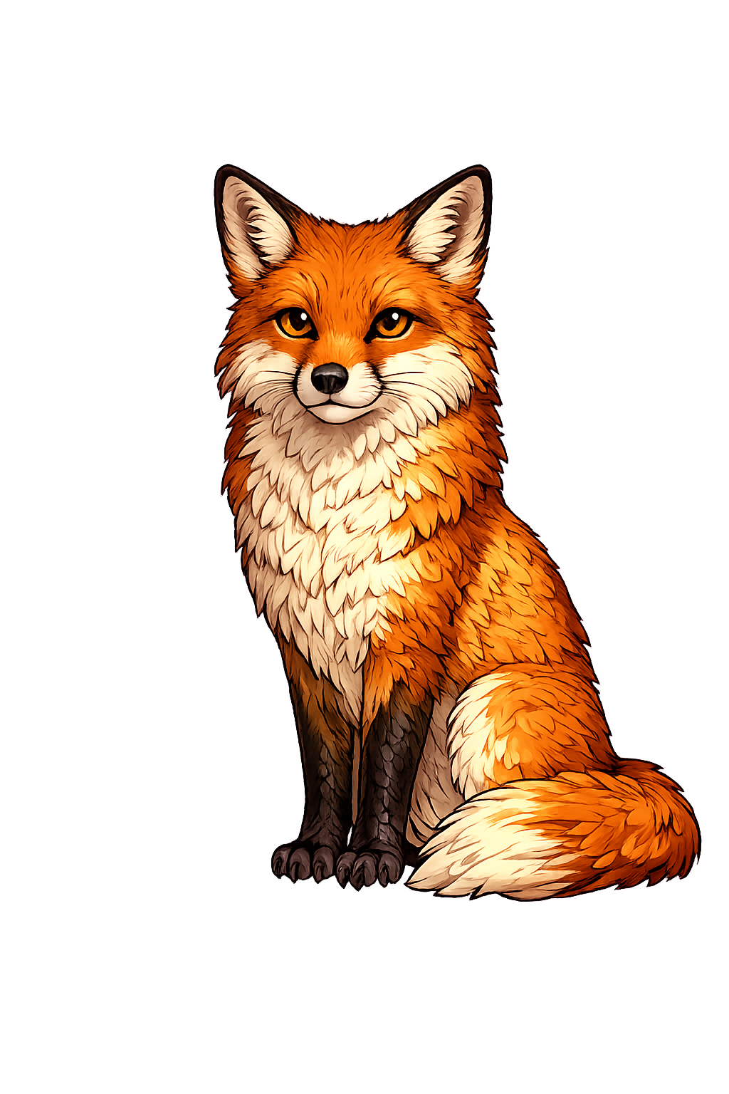 An illustrated fox sitting against a pink background.