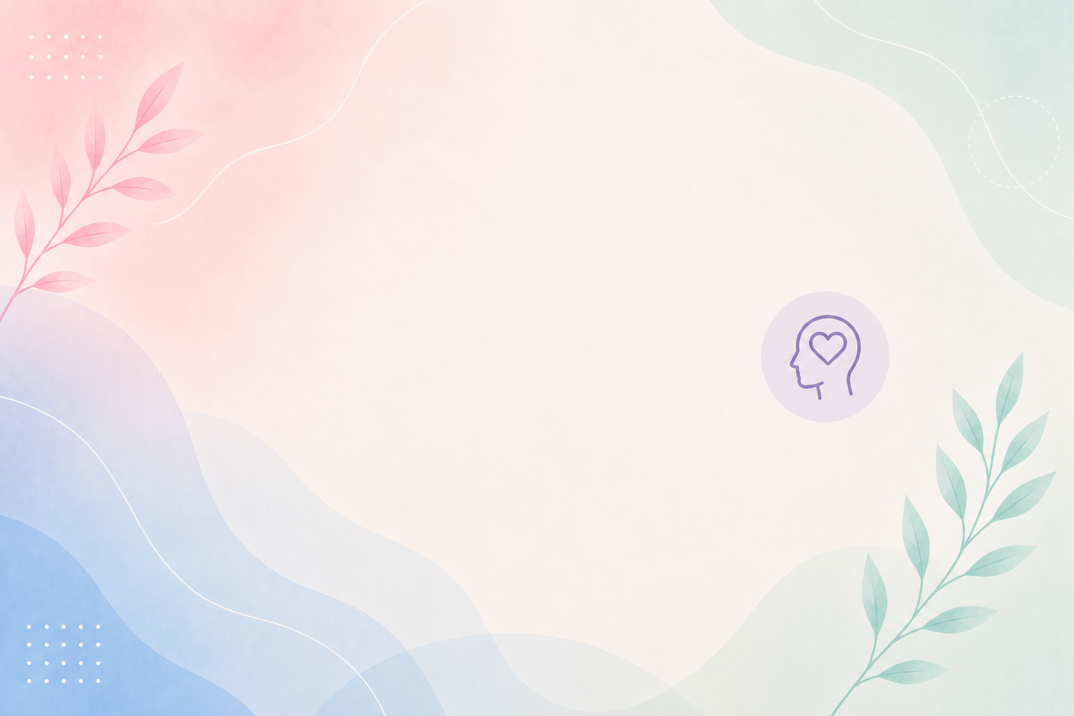 Pastel-colored abstract background with leaves and a profile icon with a heart inside.
