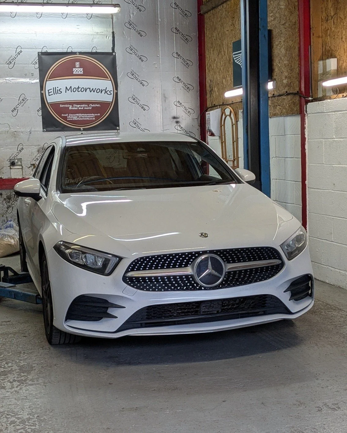 Last week this lovely Mercedes A Class was in a simple interim service.
The customer waited while it was done to fit around the day they had planned. 
Thankfully during the inspection stage it was noticed that one of the tyres had a bulge in the side