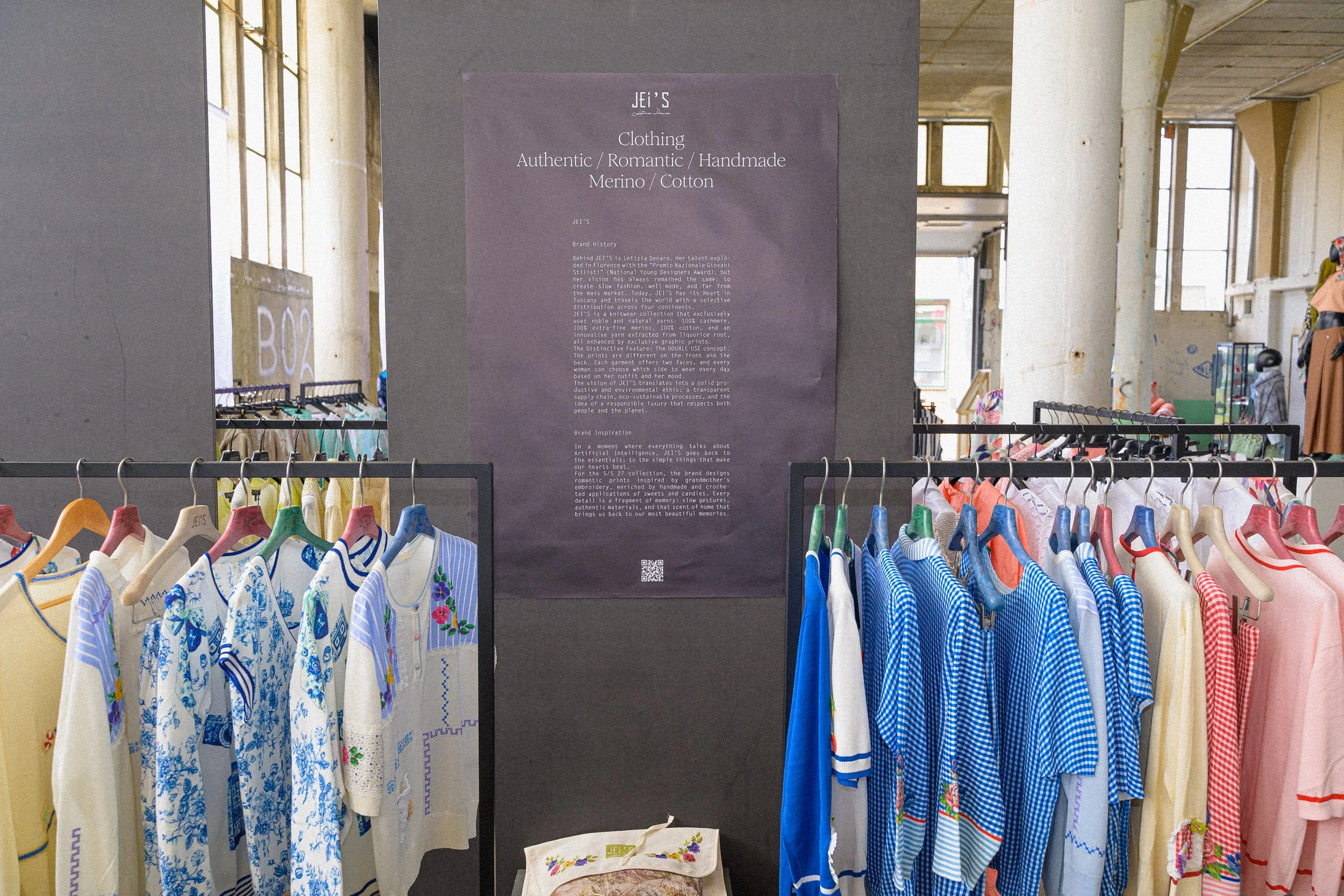 JEi'S showroom display featuring printed knitwear collection