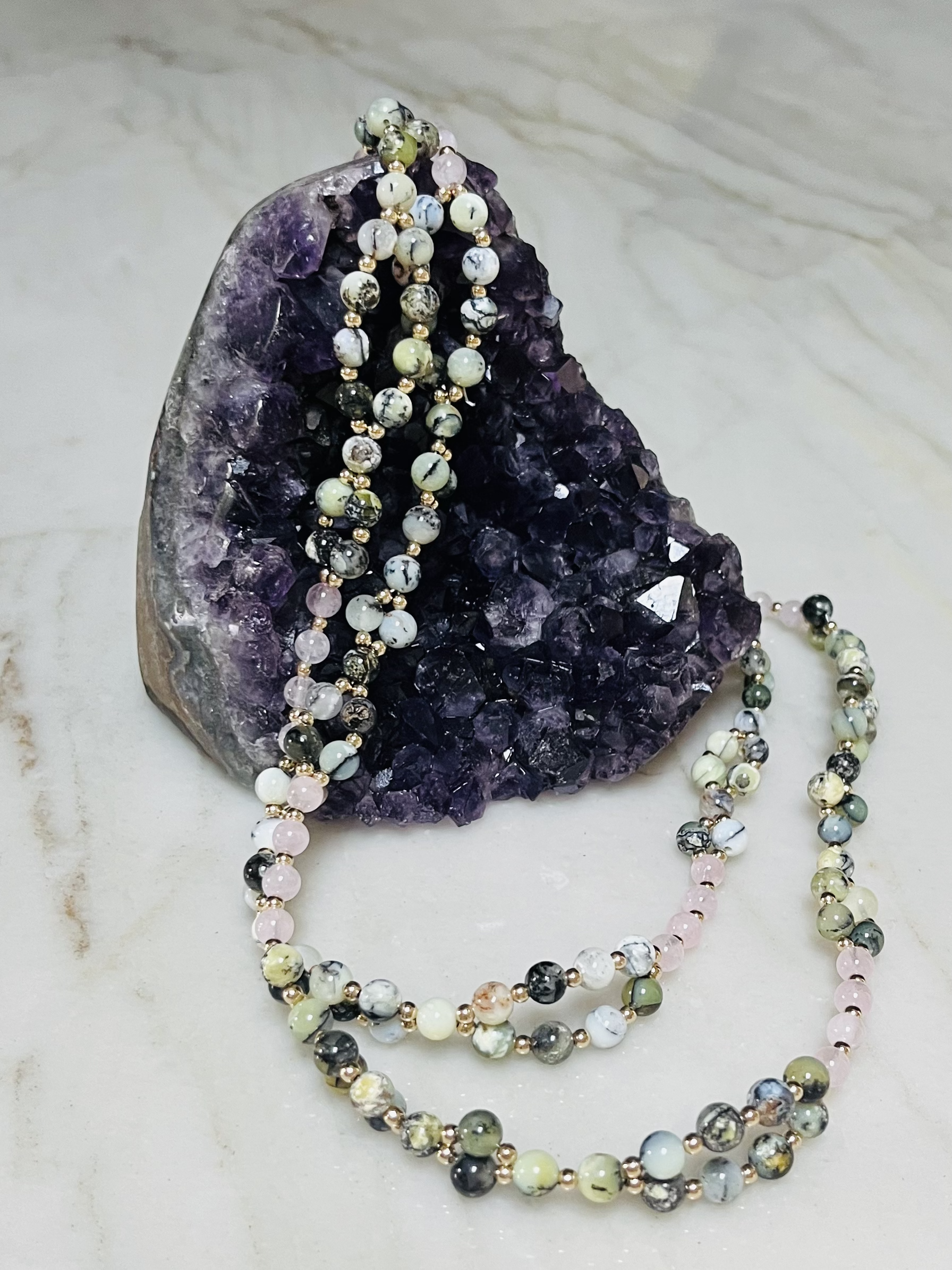 Green Opal | Rose Quartz | Gold