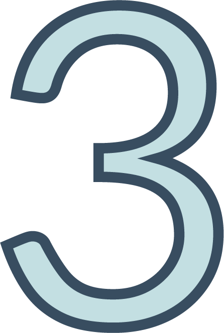 A large, stylized number three in light blue with a dark outline.