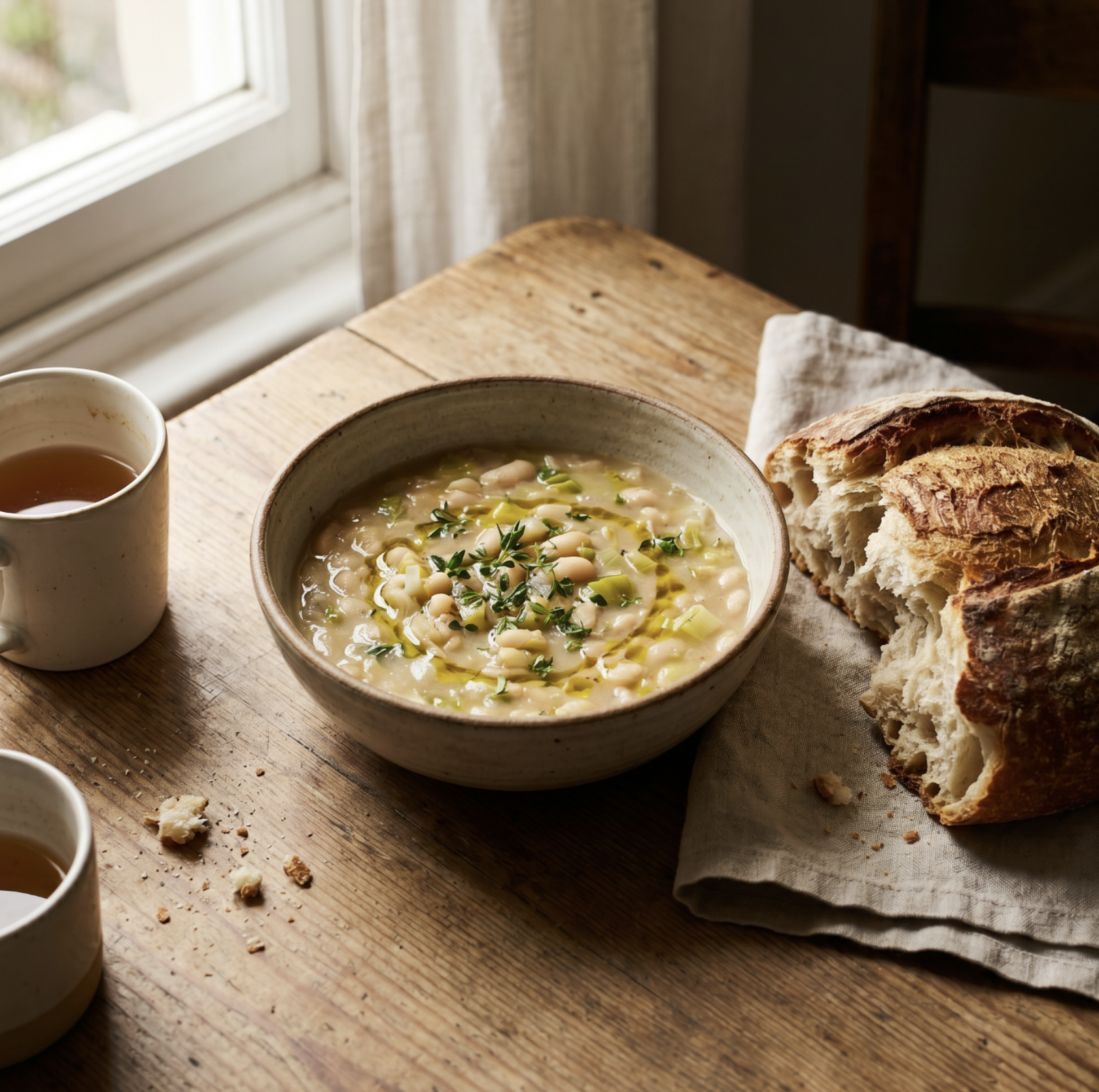White Bean and Leek Soup with Crusty Bread