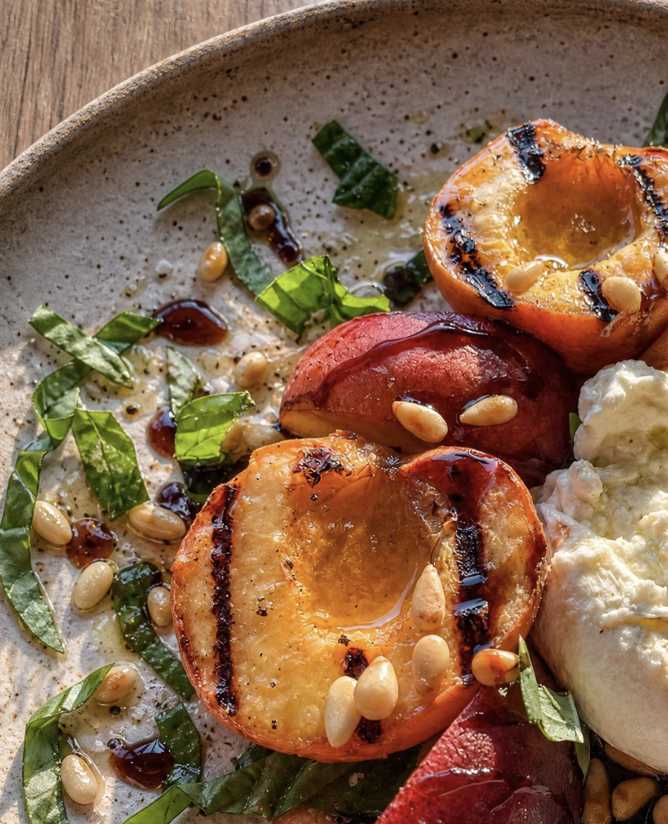 Grilled Stone Fruit Salad with White Bean Cream