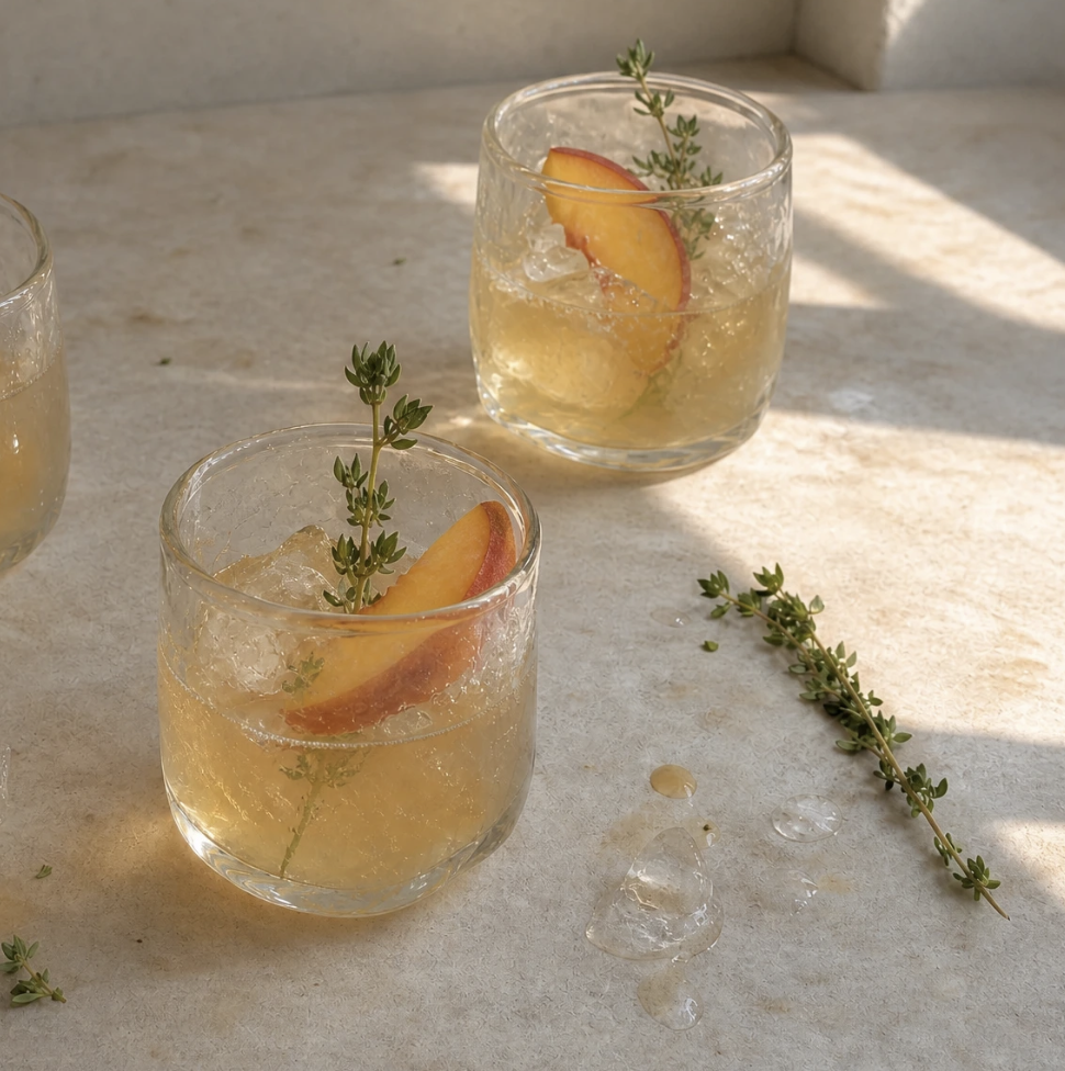 Peach Iced Tea with Honey and Fresh Thyme