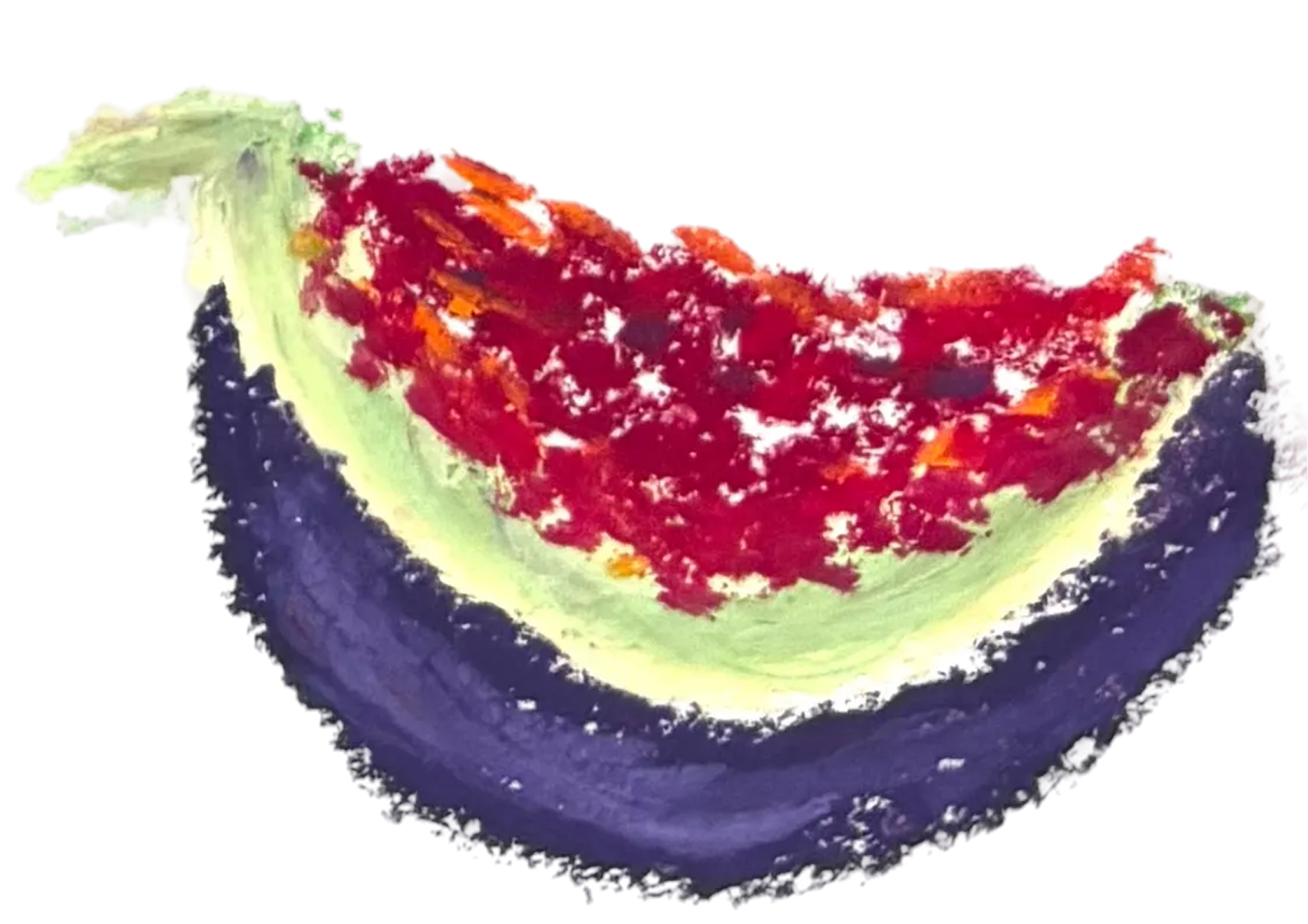A close-up of a colorful fig with green flesh and dark purple skin, showing the seed cavity surrounded by red and orange layers.