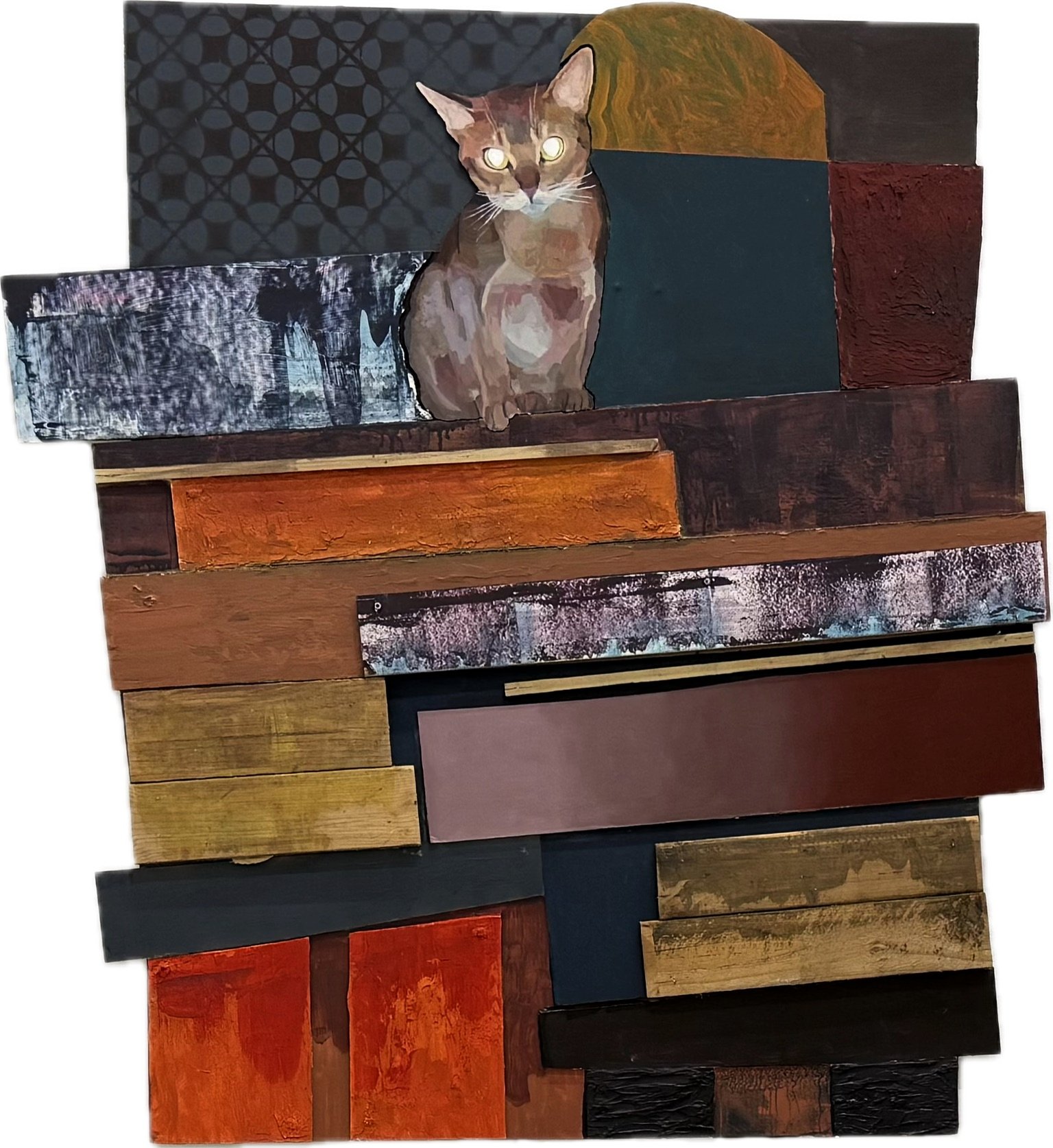 Up At Night, 2026 • Oil, acrylic, spray, and Flashe on layered wood panels • 51 × 45 in.