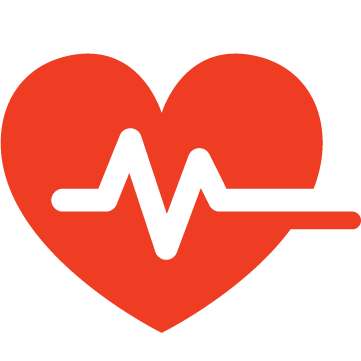 Red heart with a black electrocardiogram line inside.