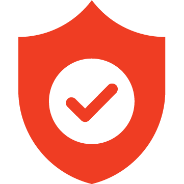 Red shield with a checkmark in the center indicating security or protection.
