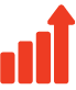 Red upward trending bar chart with arrow