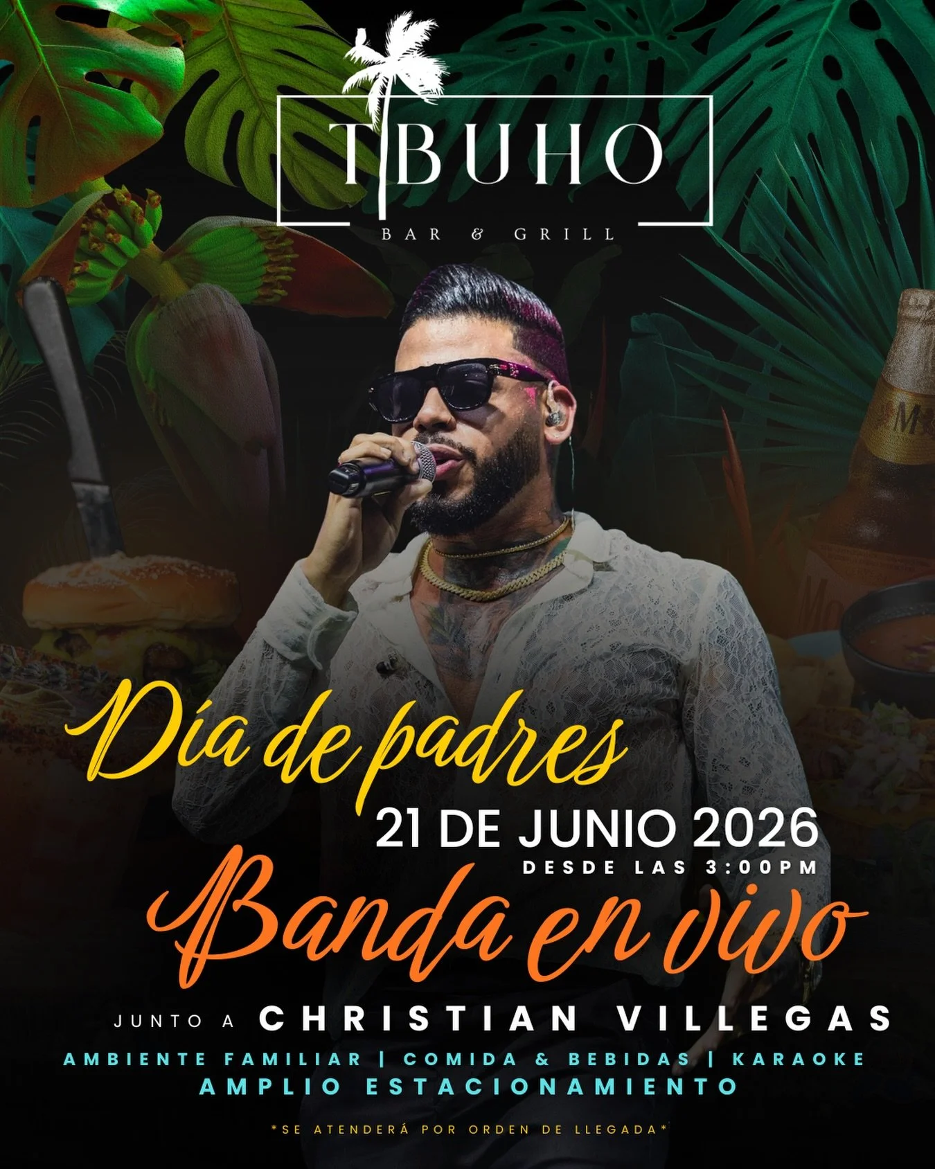&iexcl;Celebra a Pap&aacute; como se merece en Tibuho Bar &amp; Grill !

Domingo, 21 de junio, re&uacute;ne a la familia y ven a disfrutar de una tarde llena de buena m&uacute;sica, excelente comida y el mejor ambiente del campo. 🌴✨

🎤 Banda en Viv